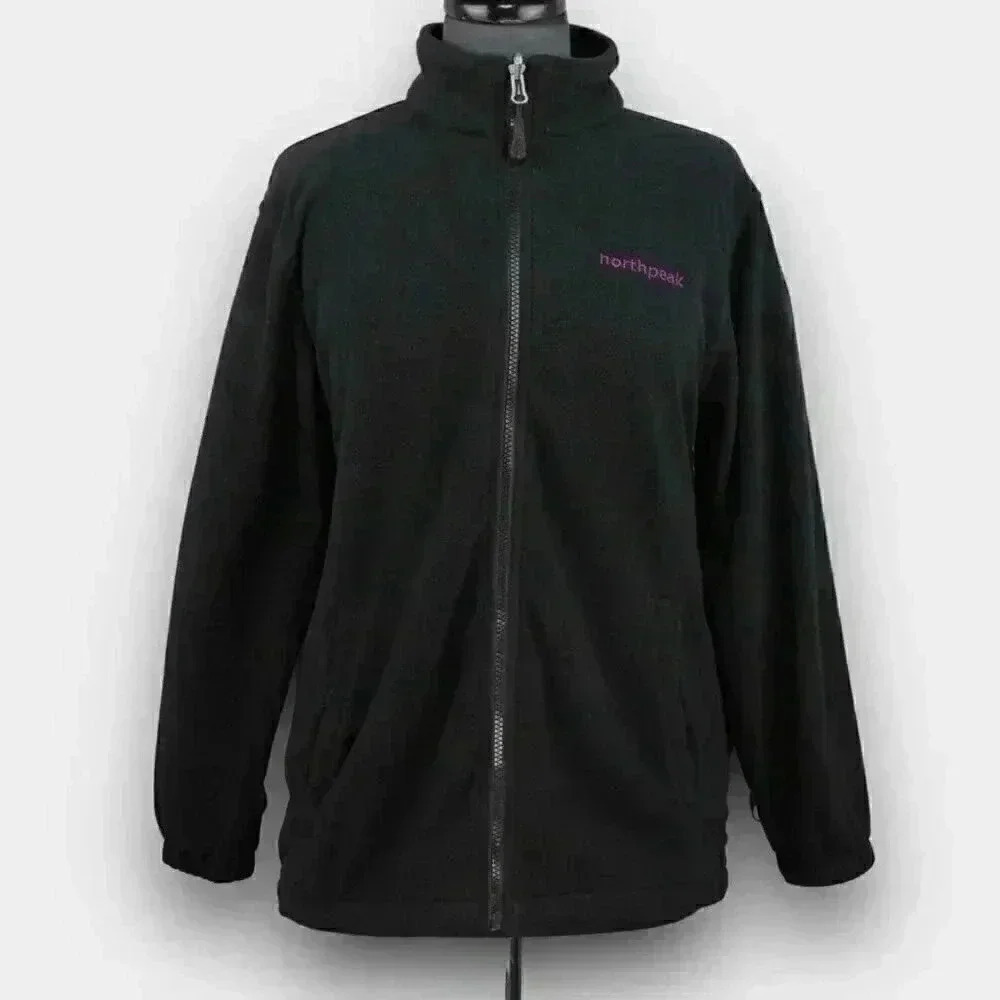 Northpeak Women’s Fleece Jacket L 14/16 Black Full Zip Stand Collar Pockets